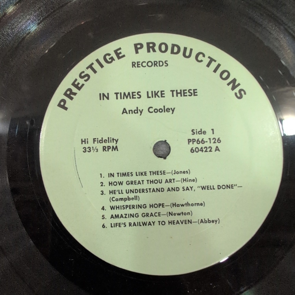 Andy Cooley In Times Like These Vinyl LP Gospel Hymns Prestige Productions 60422 - Picture 4 of 7